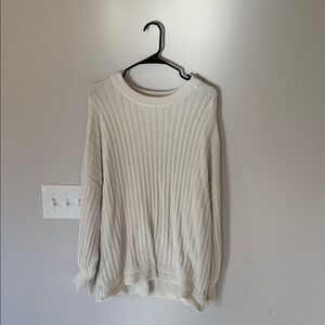 Aerie Cream Ribbed Crew Neck Sweater